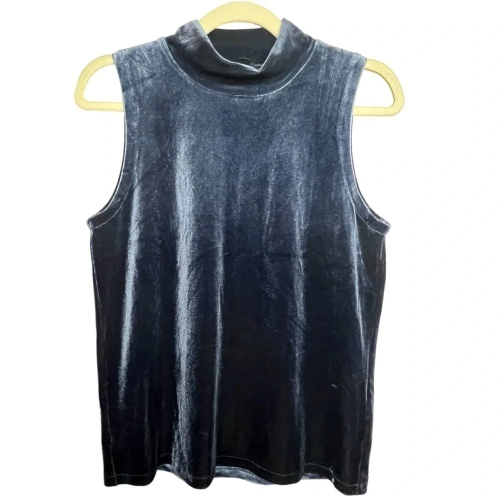 J. Crew Blue Velvet Sleeveless Mock Neck Top Size Small